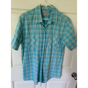 Carhartt Men's L Blue Plaid Short Sleeve Button‎ Up Short Sleeve Shirt Large